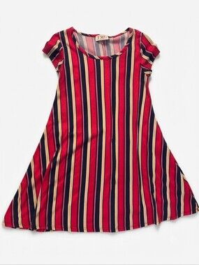 TMG Red Black Striped Short Sleeve Swing Dress Size Medium